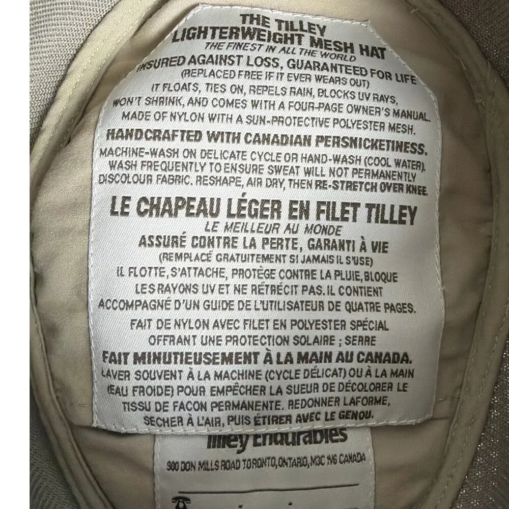 Tilley Lightweight Mesh Sun Hat  Wide Brim Nylon UPF Outdoor Hiking Size 7 1/2